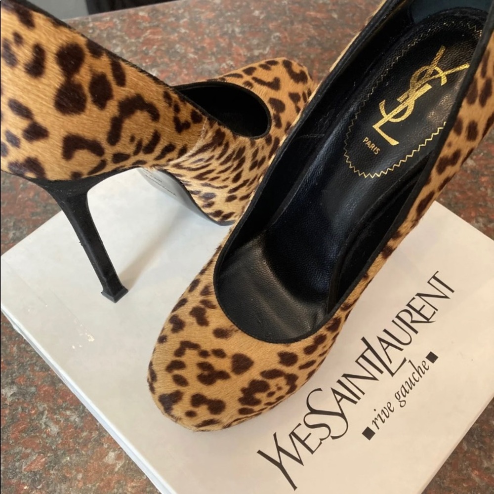 YSL Unileopard Naturale Pony Hair Heels